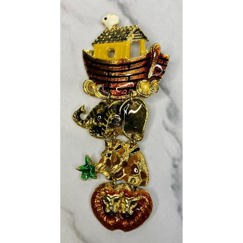 Don Lin Noahs Ark Animal Brooch Pin Enamel Gold-Tone -321